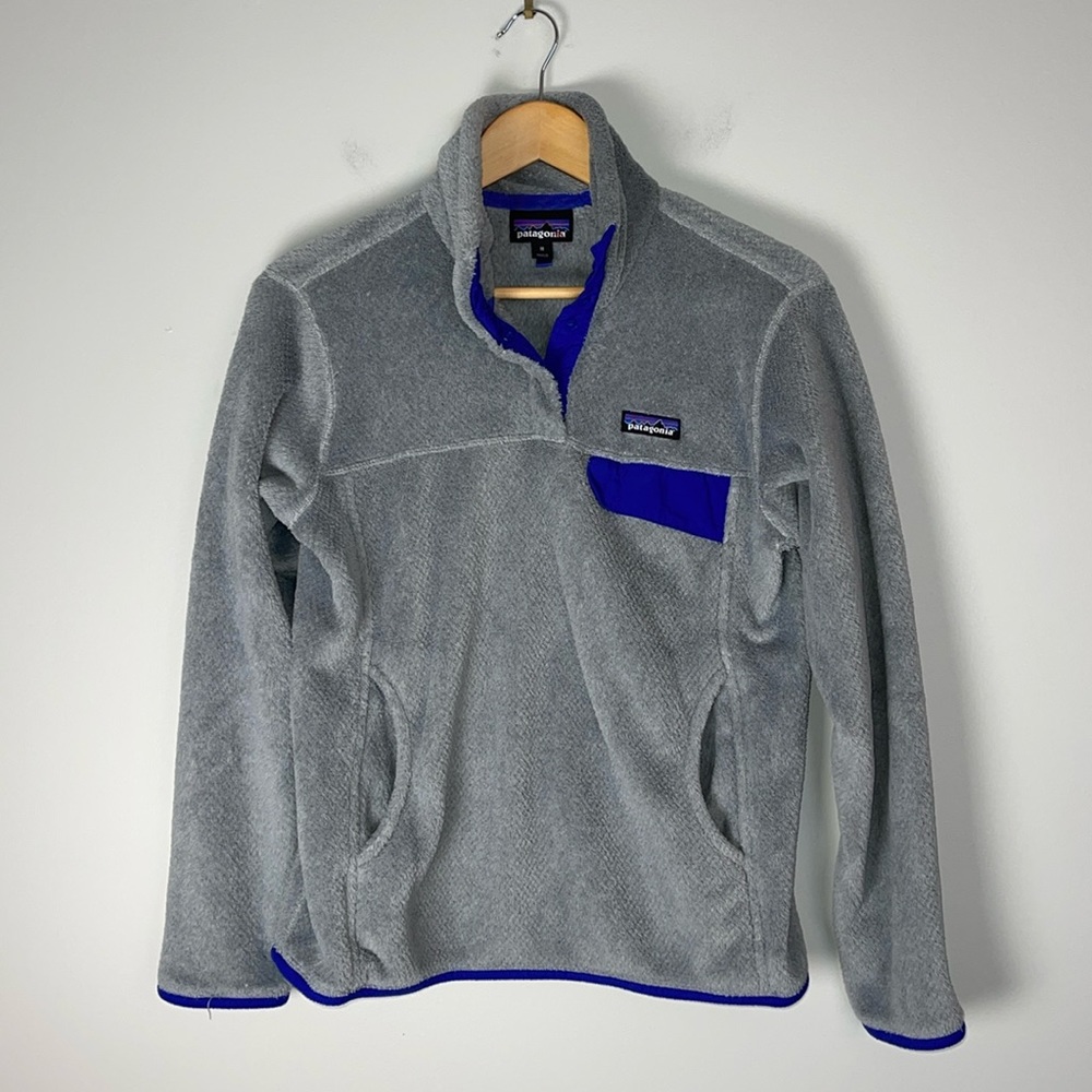 Patagonia Snap Fleece Pullover Womens Medium Gray Blue Pockets